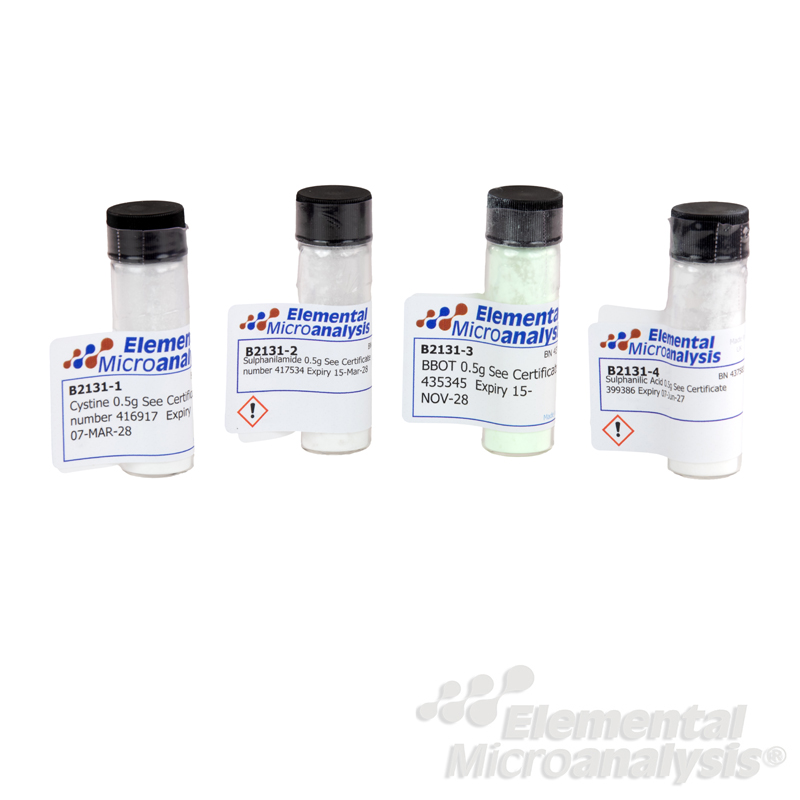 Standards Kit C10-166 CHNS/CHNS-O Cystine Sulphanilamide BBOT Sulphanilic acid 4 x 0.5gm