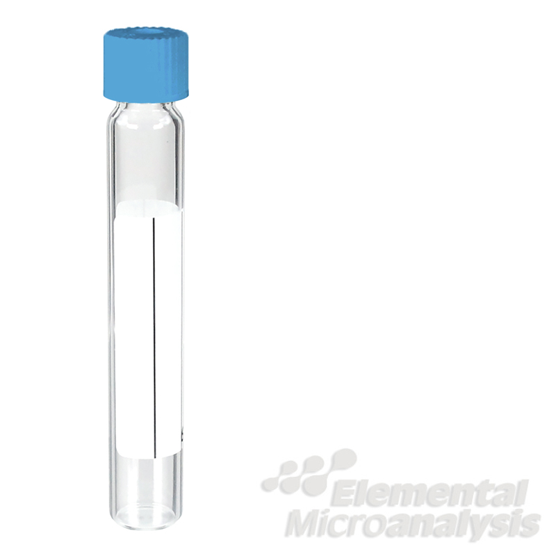 Labco Exetainer® 12ml Soda Glass Vial Flat bottom 101x15.5mm Evacuated labelled Seal + Blue Cap. Pack of 1000