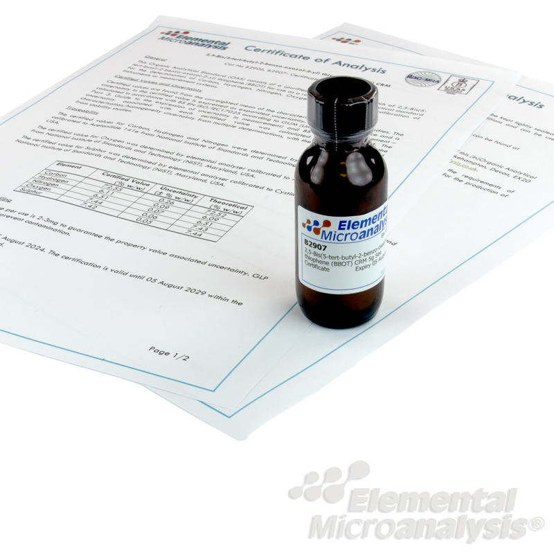 25-Bis5-tert-butyl-2-benzo-oxazol-2-yl-thiophene-BBOT-CRM-5g-See-Certificate-407723-Expiry-05-August-2029
